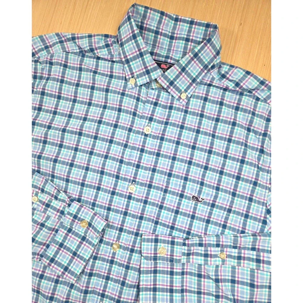 Vineyard Vines Men's S Performance Classic Fit Tucker Shirt Blue Plaid 1W3153